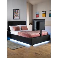 Xr Living Ava Upholstered Tv Bed With Under Bed Lighting - Fits Up To 55 Inch Tv - Black - Single
