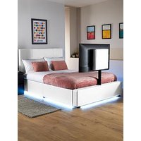 Xr Living Ava Upholstered Tv Bed With Under Bed Lighting - Fits Up To 55 Inch Tv - White - Single
