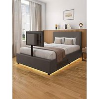 Xr Living Ava Upholstered Tv Bed With Under Bed Lighting - Fits Up To 55 Inch Tv - Grey - Double