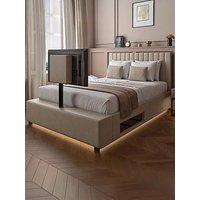 Xr Living Maisie Upholstered Side Lift Ottoman Double Tv Bed With Underbed Lighting - Fits Up To 55 Inch Tv - Natural