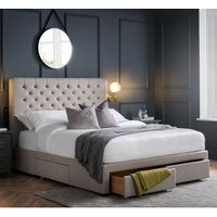 Walsh Linen Fabric Double Bed With 4 Drawers In Grey