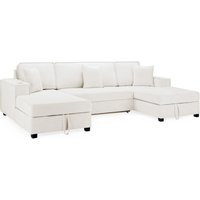 Milford Fabric U Shaped Corner Sofa Bed In Beige