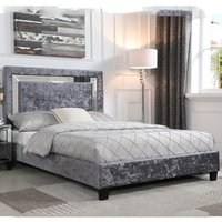Agalia Crushed Velvet King Size Bed With Mirror Edge In Silver