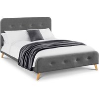 Abana Fabric Double Bed In Grey Linen With Wooden Legs