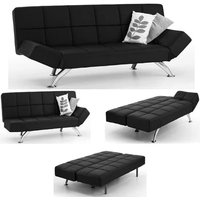 Venice Faux Leather Sofa Bed In Black With Chrome Metal Legs