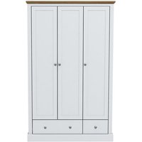 Devan Wooden Wardrobe With 3 Doors And 2 Drawers In White