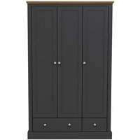 Devan Wooden Wardrobe With 3 Doors And 2 Drawers In Charcoal
