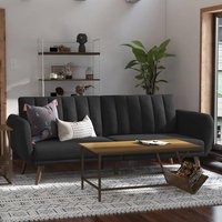Brittan Linen Sofa Bed With Wooden Legs In Dark Grey