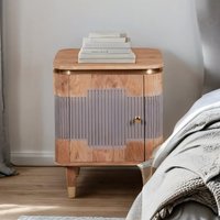 Wayne Acacia Wood Bedside Cabinet 1 Door In Natural And Grey