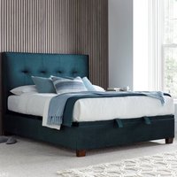 Walker Velvet Ottoman Storage Double Bed In Deep Ocean