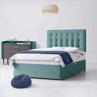 Super King Size - Divan Bed and Cornell Buttoned Headboard - Duck Egg Blue - Fabric - 6ft - Happy Beds
