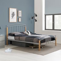 Tetras - Small Double - Metal Bed - Beech and Silver Grey - Wooden and Metal - 4ft - Happy Beds