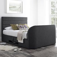 Annecy - Super King Size - Ottoman TV Bed - Dark Grey - Fabric - 6ft - Happy Beds