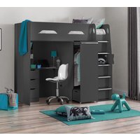 Pegasus - Single - Kids High Sleeper Bed - Anthracite Grey - Wood - 3ft - Happy Beds