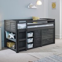 Cosy - Single - Kids Mid Sleeper Storage Bed - Left Ladder - Grey - Wood - 3ft - Happy Beds