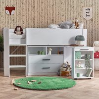 Otis - Single - Midsleeper with Drawers and Pull-Out Desk - White - Wooden - 3ft - Happy Beds