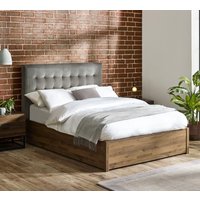 Jackson - Double - Ottoman Storage Bed with Velvet Headboard - Rustic/Grey - Velvet/Wooden - 4ft6 - Happy Beds