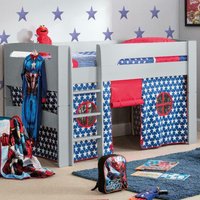 Pluto - Single - Kids Mid Sleeper Bed - Starry Blue Tent - Light Grey - Wood - 3ft - Happy Beds