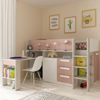 Girona -Kids Mid Sleeper Bed - Pink and Oak - Wood - Single - 3ft - Happy Beds