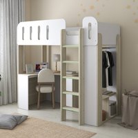 Eleanor - Single – High Sleeper with Desk, Wardrobe and Storage – White/Pale Wood - Particleboard - 3ft 