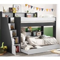 Tuscan - Single - Staircase Bunk Bed - Grey/White - Wooden - 3ft - Happy Beds