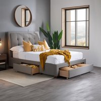 Shelby - Double - 3 Drawer Storage Bed - Grey - Fabric - 4ft6 - Happy Beds