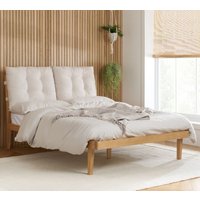 Ander - King Size - Wooden Bed with Cushion Fabric Headboard - Stone/Oak - Fabric/Wooden - 5ft - Happy Beds