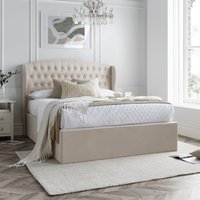 Warwick – King Size – Ottoman Storage Bed – Oatmeal – Velvet – 5ft - Happy Beds