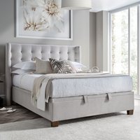 Brunton - King Size - Winged Ottoman Storage Bed - Stone Grey - Fabric - 5ft